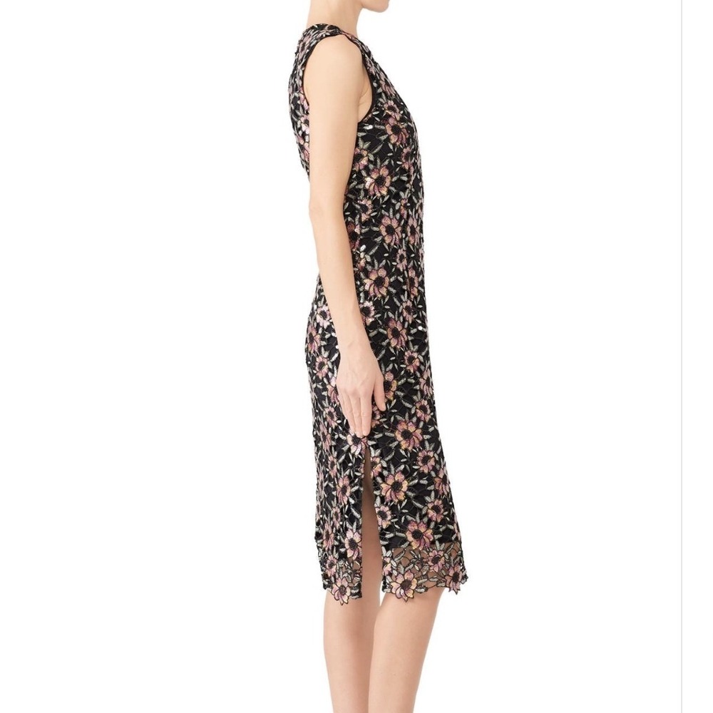 Prabal Gurung Floral Embroidered‎ Sequin Lace Sheath Dress Black Pink Midi - Picture 4 of 12